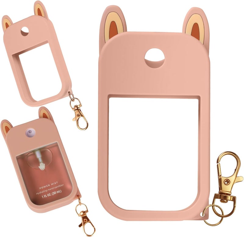 Hovmvtee Cute Ear Silicone Case Compatible with Touchland Hand Sanitizer Spray (Fit for 1 FL.OZ), Protective Case with Keychain, Hand Sanitizer Holder(Beige) - Image 1